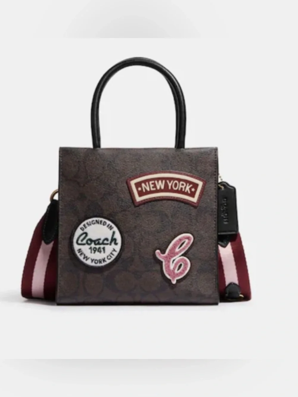 Coach Brown Satchel with Pink & Burgundy Patch Accents